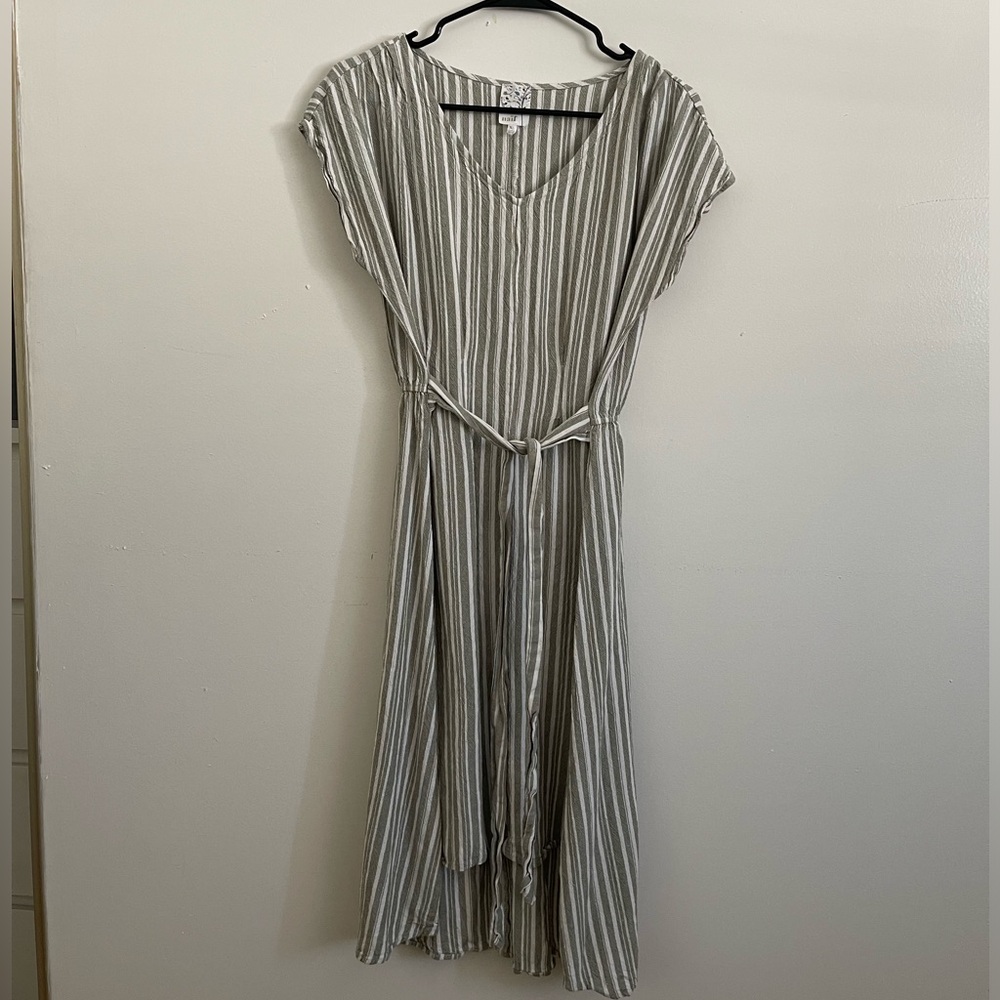 Green striped fit and flare dress
